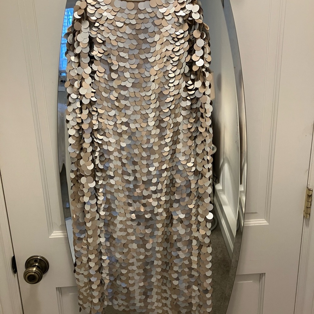 Lafayette 148 New York Beige Sequin Midi Dress